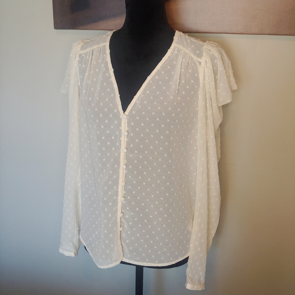✨️NEW JustFab Polka Dot Drape Sleeve Blouse M